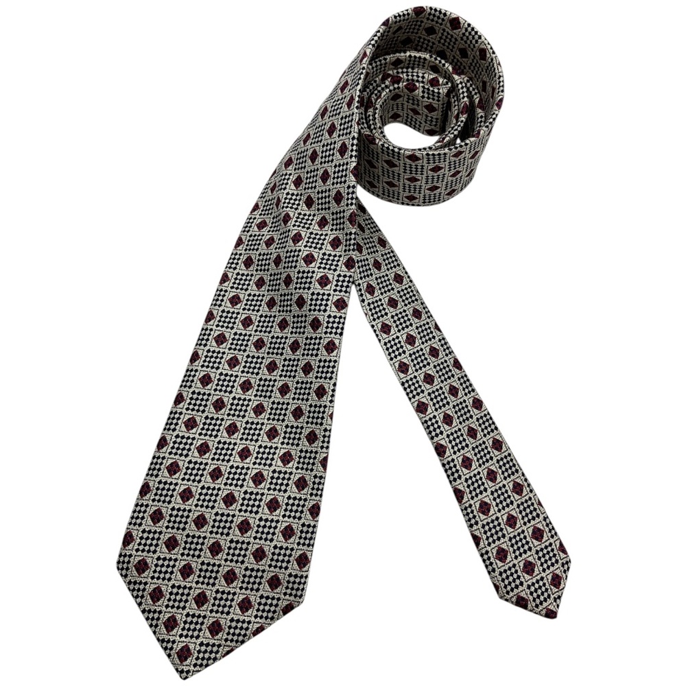 TURNBULL & ASSER Ivory/Burgundy Geometric Silk LUXURY Tie HANDMADE ENGLAND